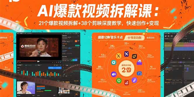 AI爆款视频拆解课：21个爆款视频拆解+38个剪映深度教学，快速创作+变现-梦清研习社