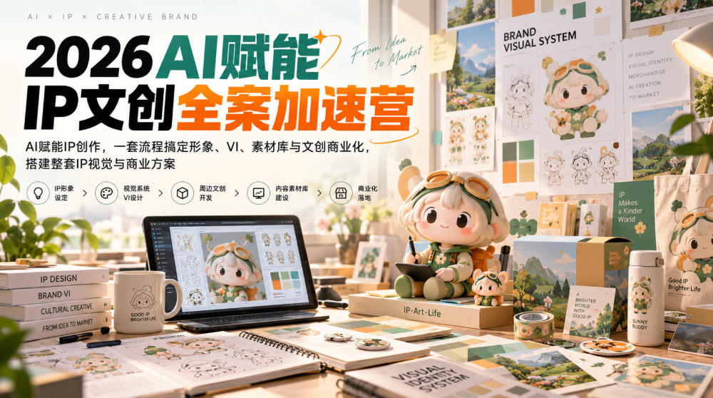 2026AI赋能ip文创全案加速营,AI赋能IP创作,一套流程搞定形象、VI、素材库与文创商业化,搭建整套IP视觉与商业方案-梦清研习社