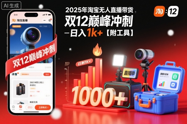 2025年淘宝无人直播带货,冲刺双12,日入1k+【附工具】【揭秘】-梦清研习社
