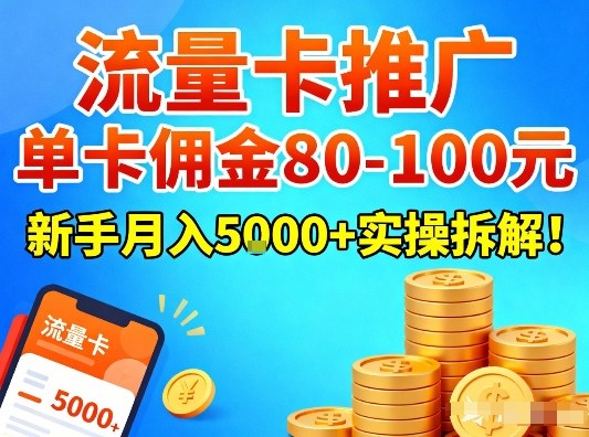 流量卡推广，单卡佣金80-100，新手月入5k+实操拆解！-梦清研习社