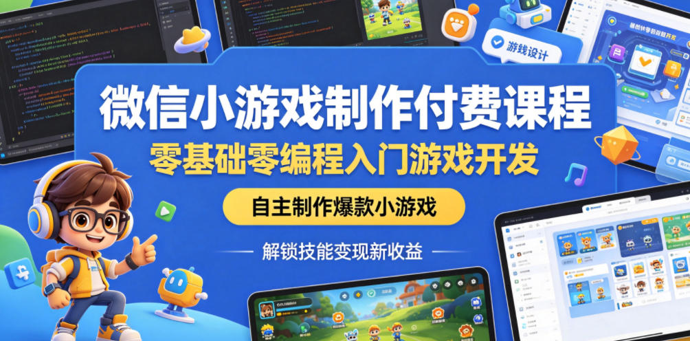 微信小游戏制作付费课程，零基础零编程入门游戏开发，自主制作爆款小游戏，解锁技能变现新收益-梦清研习社