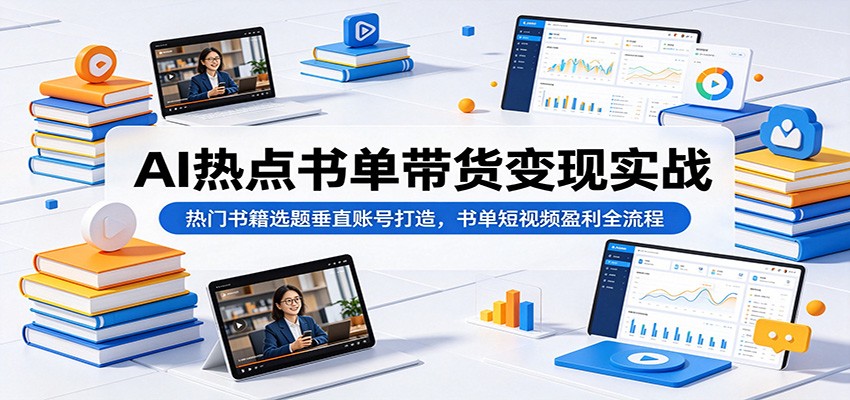 AI热点书单带货变现实战：热门书籍选题垂直账号打造，书单短视频盈利全流程-梦清研习社