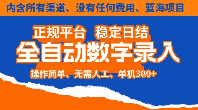 全自动数字录入,单机日入3张+,内含所有渠道全程免费零成本,操作简单可矩阵开干【揭秘】-梦清研习社
