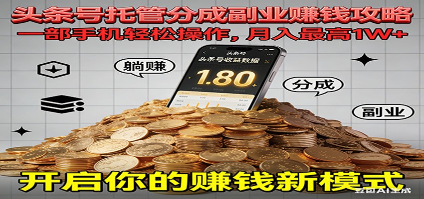 全程托管今日头条,一部手机就可以开干,最高躺赚1W+-梦清研习社