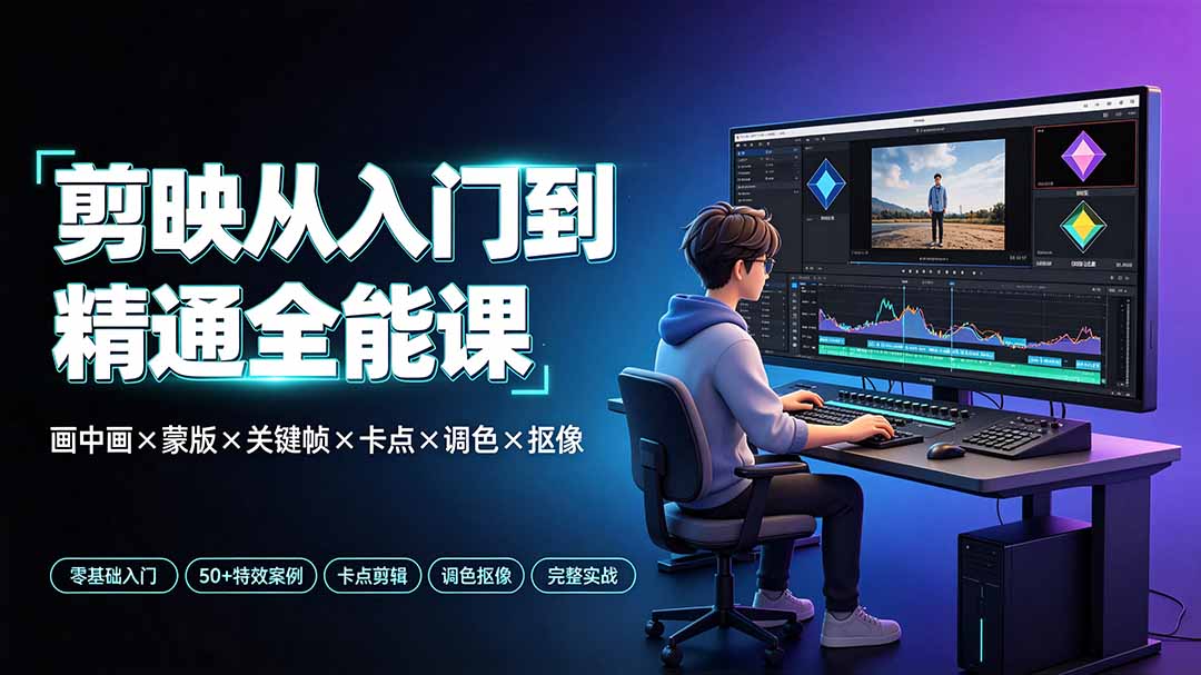 剪映从入门到精通全能课：画中画×蒙版×关键帧×卡点×调色×抠像，一站式掌握剪辑核心技能-梦清研习社