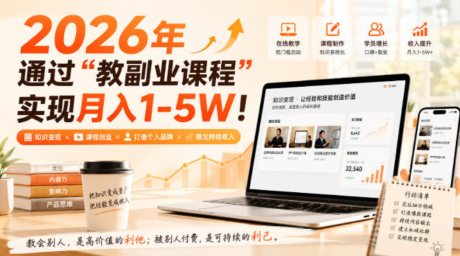 2026年通过“教副业课程”实现月入1-5W！毫无保留的全部教给你，长期稳定【揭秘】-梦清研习社