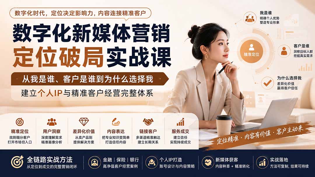 数字化新媒体营销定位破局实战课：从我是谁、客户是谁到为什么选择我，建立个人IP与精准客户经营完整体系-梦清研习社