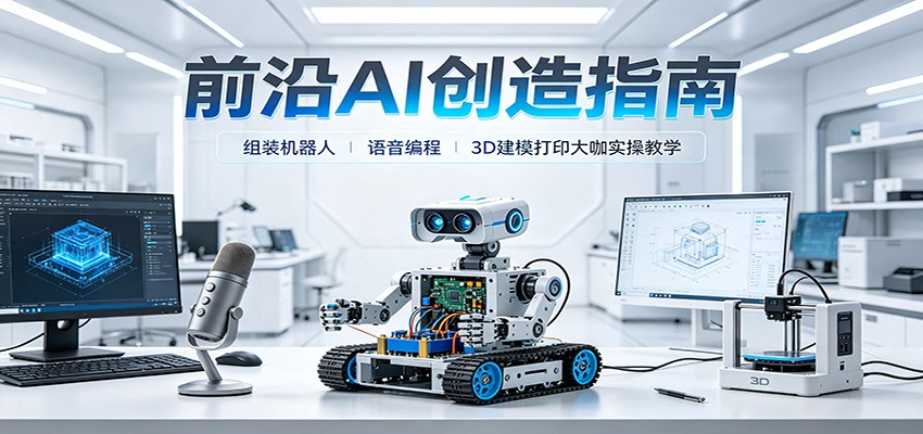 前沿AI创造指南：组装机器人、语音编程、3D建模打印大咖实操教学-梦清研习社