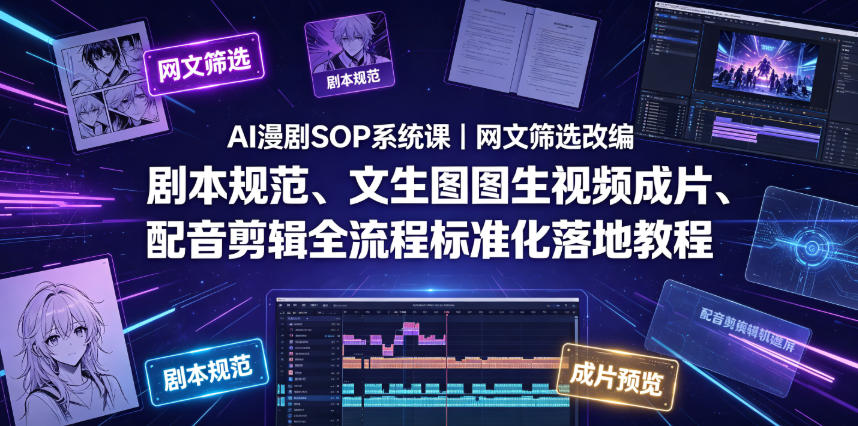 AI漫剧SOP系统课｜网文筛选改编、剧本规范、文生图图生视频成片、配音剪辑全流程标准化落地教程(更新0826)-梦清研习社