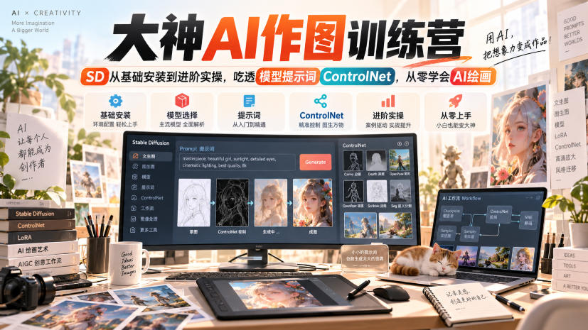 大神AI作图训练营，SD从基础安装到进阶实操，吃透模型提示词ControlNet，从零学会AI绘画-梦清研习社