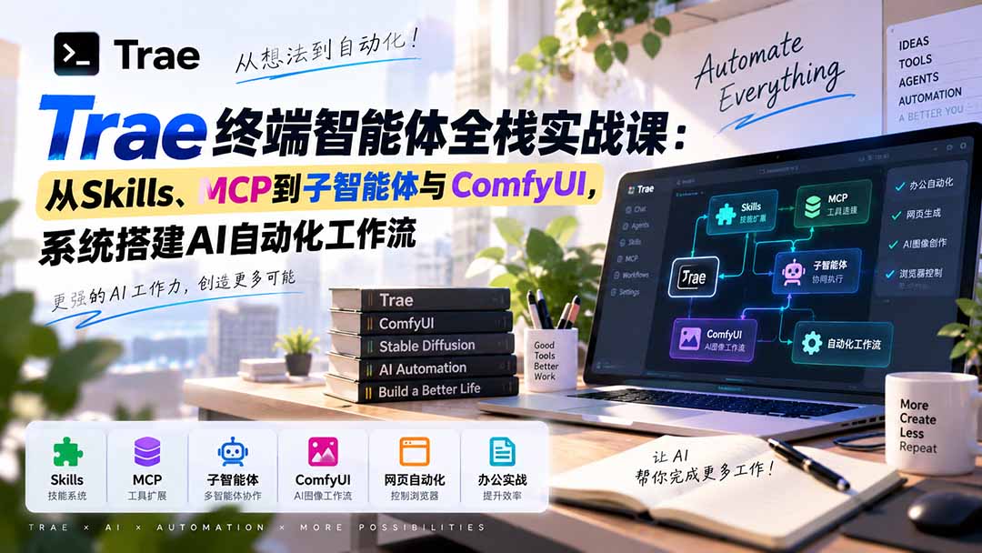 Trae终端智能体全栈实战课：从Skills、MCP到子智能体与ComfyUI，系统搭建AI自动化工作流-梦清研习社