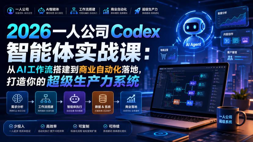 2026一人公司Codex智能体实战课：从AI工作流搭建到商业自动化落地，打造你的超级生产力系统-梦清研习社