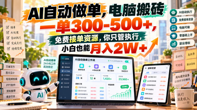 AI自动做单，电脑搬砖一单300-500+，免费接单资源，你只管执行，小白也能月入2W+【揭秘】-梦清研习社