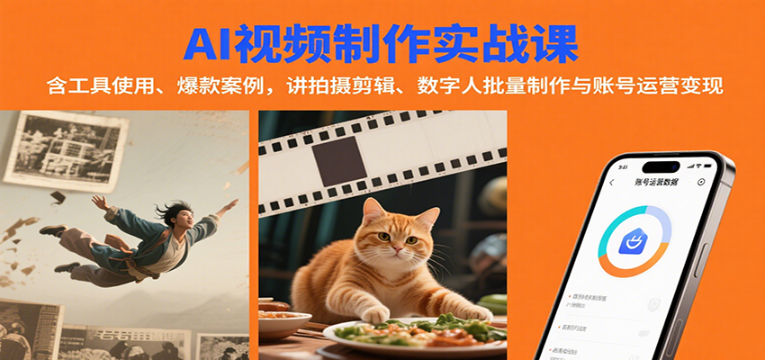 AI视频制作实战：含工具使用、爆款案例，讲拍摄剪辑、数字人批量制作与账号运营变现-梦清研习社