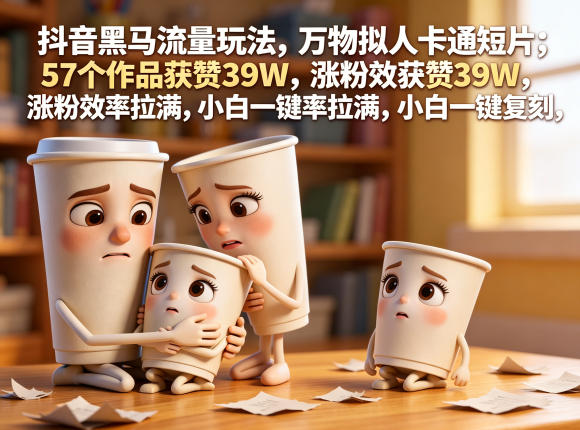 抖音黑马流量玩法，万物拟人卡通短片，57个作品获赞39W，涨粉效率拉满，小白一键复刻，保姆级拆解-梦清研习社