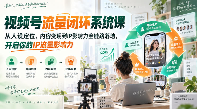 视频号流量闭环系统课，从人设定位、内容变现到IP影响力全链路落地，开启你的IP流量影响力-梦清研习社