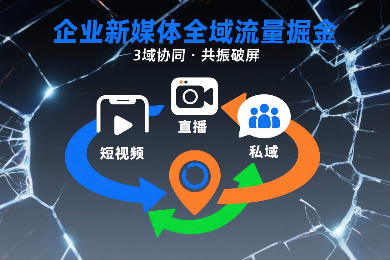 短视频全域商业模式，企业新媒体全域流量掘金，3域协同，共振破屏，短视频-直播-私域-地域-梦清研习社