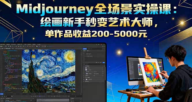 Midjourney全场景实操课：绘画新手秒变艺术大师，单作品收益200-5000元-梦清研习社