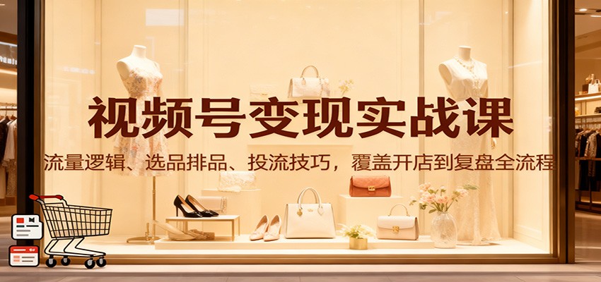 视频号变现实战课：流量逻辑、选品排品、投流技巧，覆盖开店到复盘全流程-梦清研习社