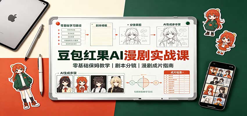 豆包红果AI漫剧实战课：零基础保姆教学，剧本分镜，漫剧成片指南-梦清研习社