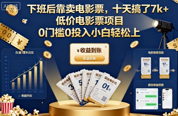 下班后靠卖电影票，十天搞了7k+，低价电影票项目，0门槛0投入小白轻松上手【揭秘】-梦清研习社