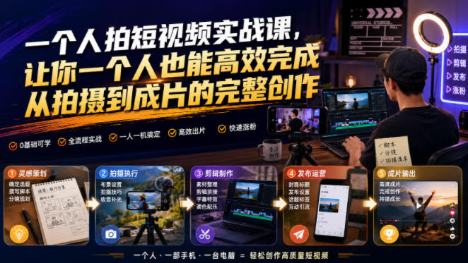 一个人拍短视频实战课，让你一个人也能高效完成从拍摄到成片的完整创作-梦清研习社