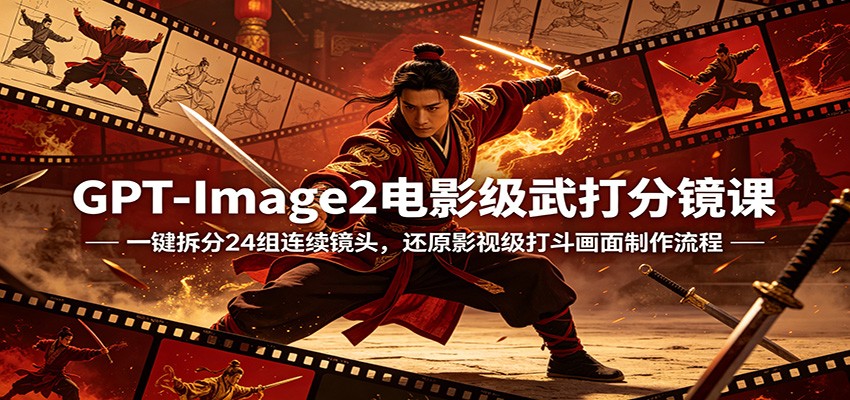 GPT-Image2电影级武打分镜课：一键拆分24组连续镜头，还原影视级打斗画面制作流程-梦清研习社