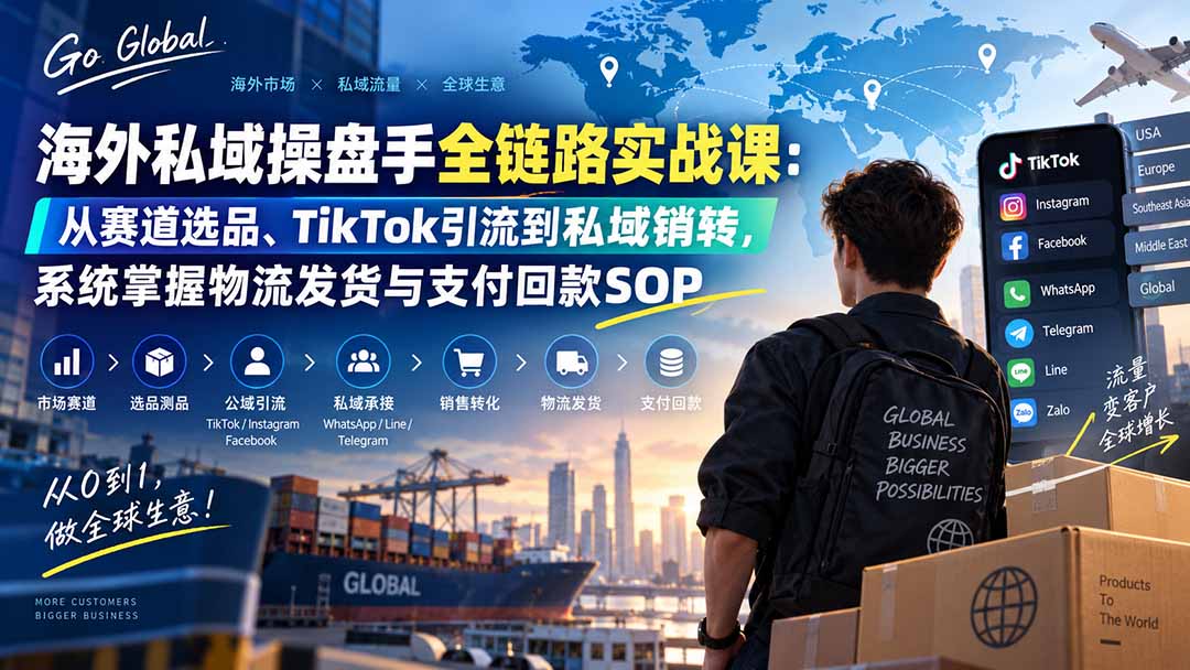 海外私域操盘手全链路实战课：从赛道选品、TikTok引流到私域销转，系统掌握物流发货与支付回款SOP-梦清研习社