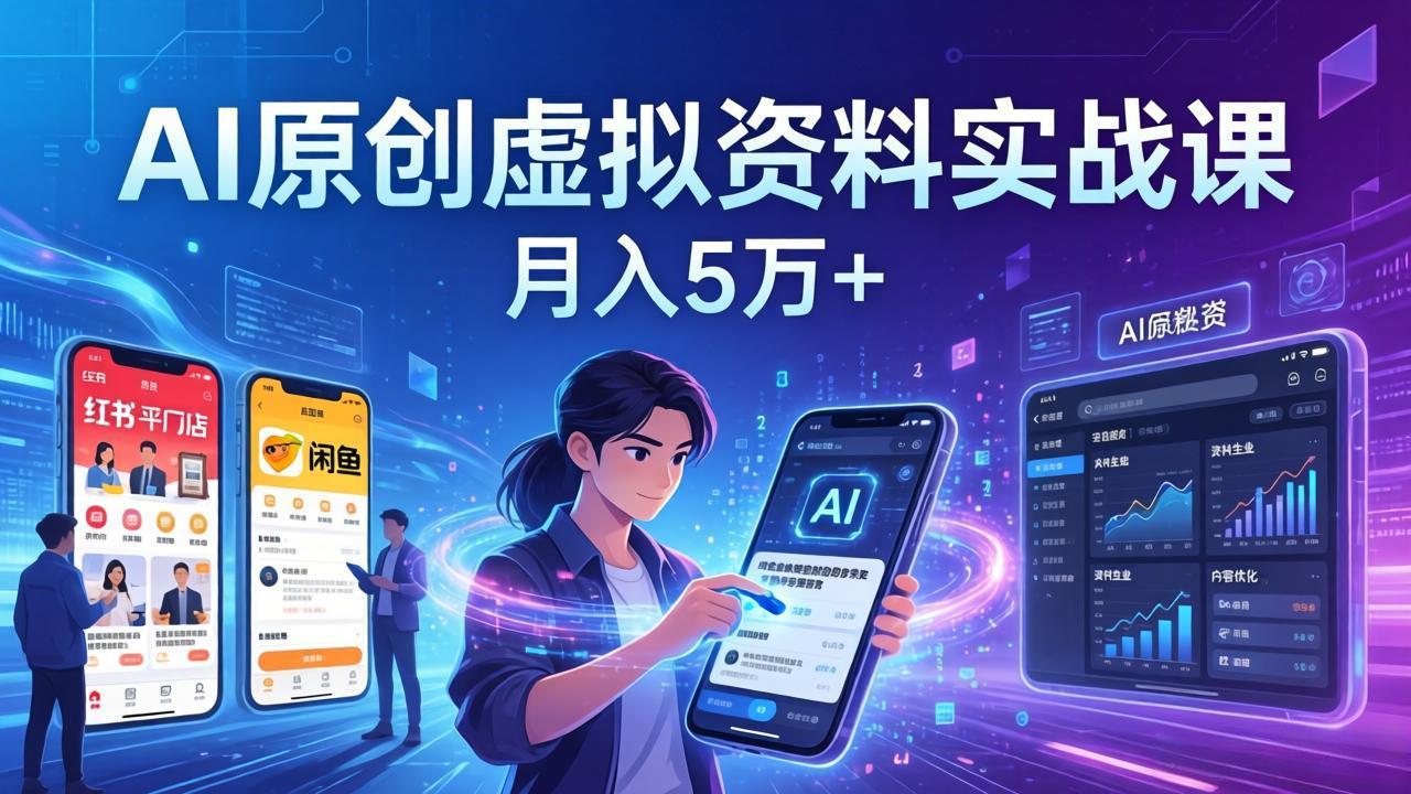 AI原创虚拟资料实战课:2026新机会,小红书闲鱼开店,普通人用AI轻松变现,月入5万+-梦清研习社