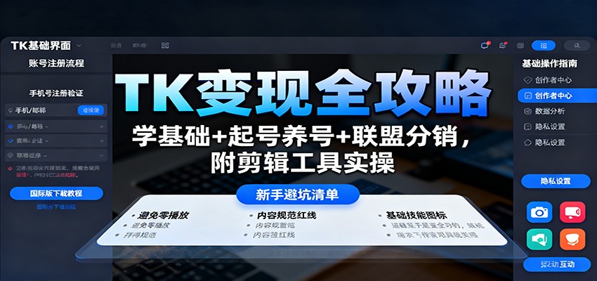 TK变现全攻略：学基础+起号养号+联盟分销，附剪辑工具实操-梦清研习社