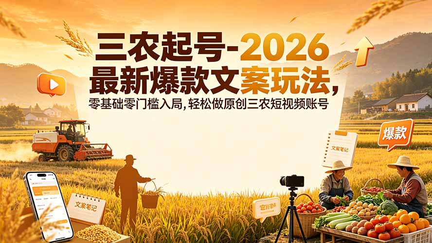 三农起号-2026 最新爆款文案玩法,零基础零门槛入局,轻松做原创三农短视频账号-梦清研习社
