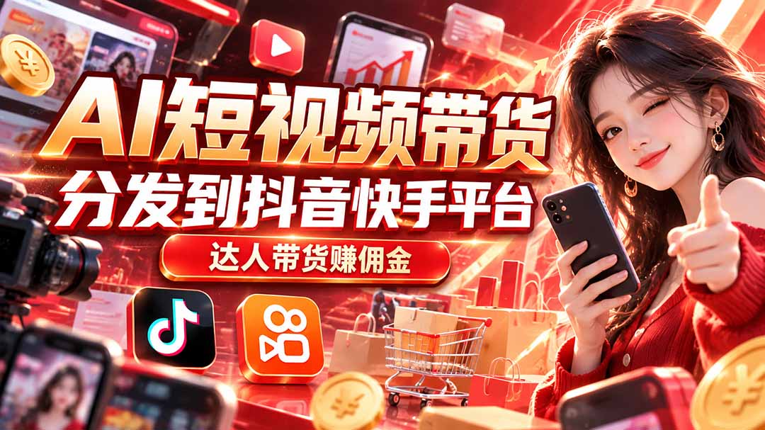 【AI短视频带货】分发到抖音快手平台,达人带货赚佣金-梦清研习社