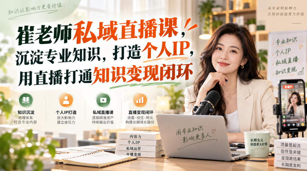 崔老师私域直播课，沉淀专业知识，打造个人IP，用直播打通知识变现闭环-梦清研习社