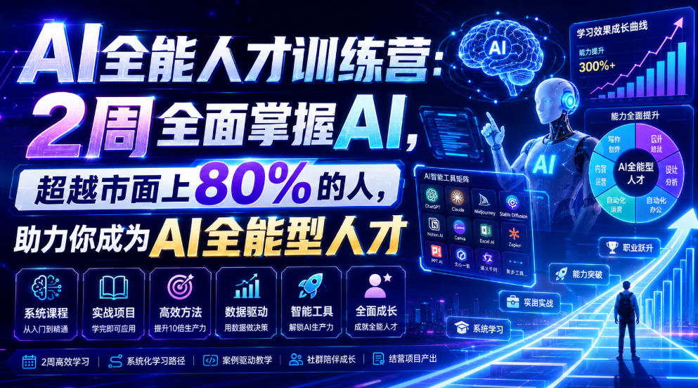AI全能人才训练营：2周全面掌握AI，超越市面上80%的人，助力你成为AI全能型人才-梦清研习社