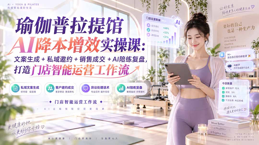 瑜伽普拉提馆AI降本增效实操课：文案生成+私域邀约+销售成交+AI陪练复盘，打造门店智能运营工作流-梦清研习社