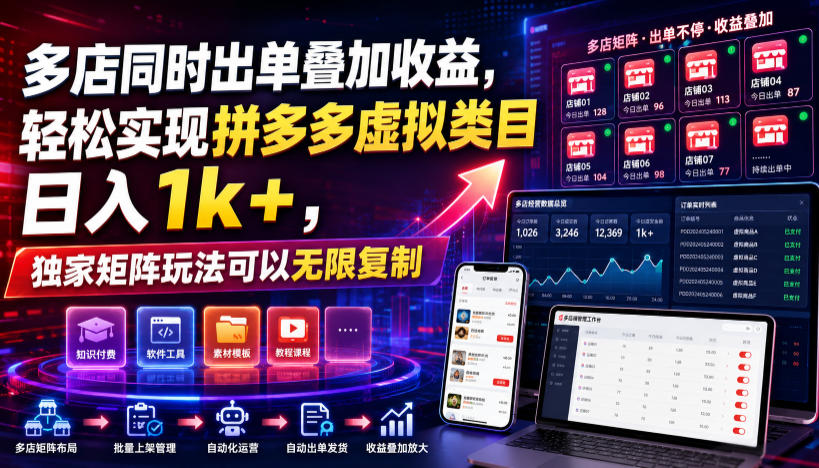 多店同时出单叠加收益,轻松实现拼多多虚拟类目日入1k+,独家矩阵玩法可以无限复制【揭秘】-梦清研习社