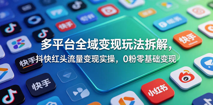 多平台全域变现玩法拆解，抖快红头流量变现实操，0粉零基础变现-梦清研习社