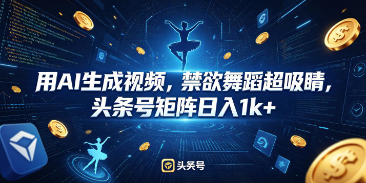 用AI生成视频，禁欲舞蹈超吸睛，头条号矩阵日入1k+-梦清研习社