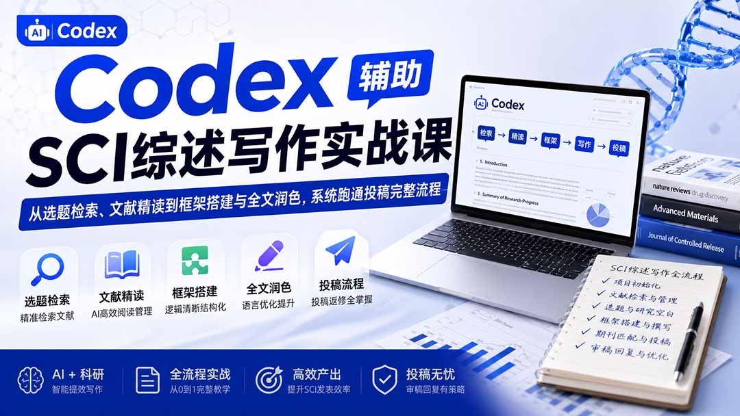 Codex辅助SCI综述写作实战课——从选题检索、文献精读到框架搭建与全文润色,系统跑通投稿完整流程-梦清研习社