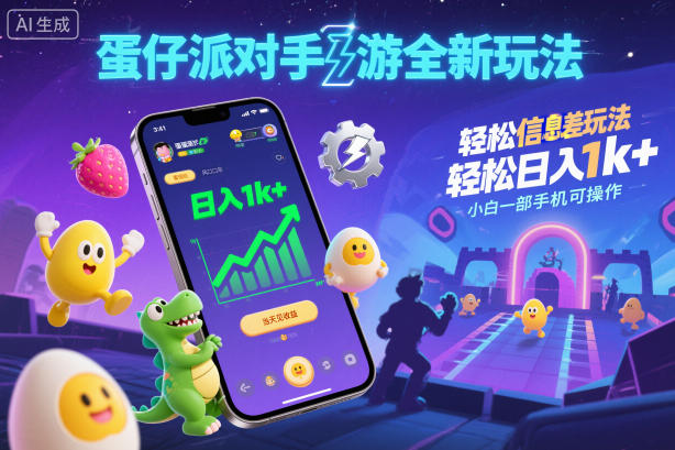 蛋仔派对手游全新玩法，轻松日入1k+，风口信息差玩法，当天见收益，小白一部手机可操作-梦清研习社