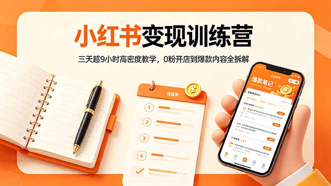 小红书变现训练营：三天超9小时高密度教学，0粉开店到爆款内容全拆解-梦清研习社