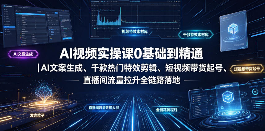 AI视频实操课0基础到精通｜AI文案生成、千款热门特效剪辑、短视频带货起号、直播间流量拉升全链路落地-梦清研习社