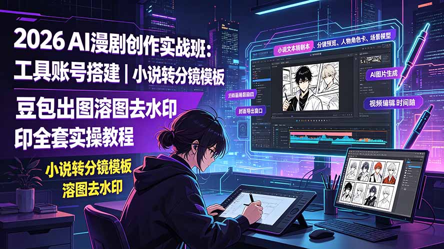 2026AI漫剧创作实战班：工具账号搭建｜小说转分镜模板｜豆包出图溶图去水印全套实操教程-梦清研习社