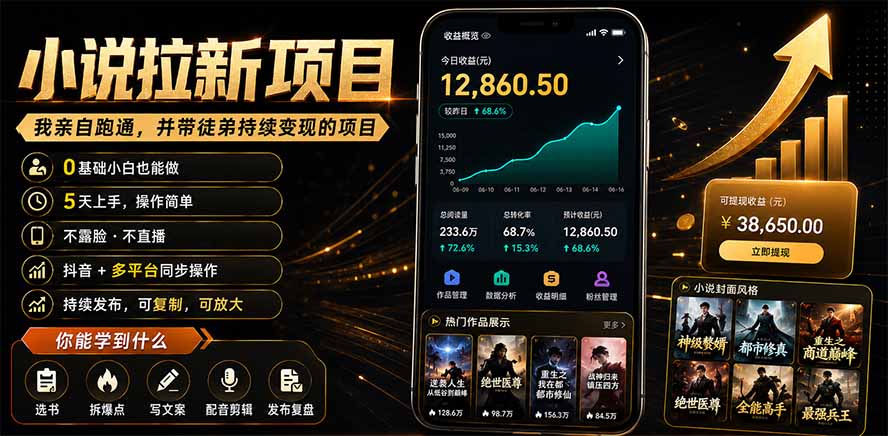 抖音及多平台小说拉新项目：我亲自跑通并持续带徒弟实操｜0基础小白5天上手快速变现-梦清研习社