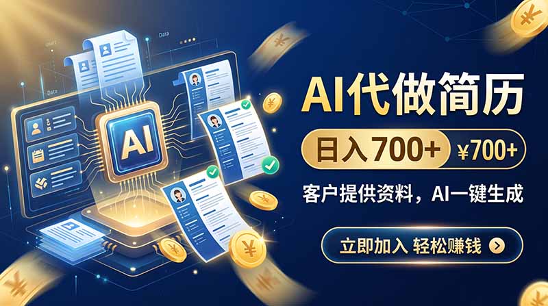 AI代做简历，日入700+，客户提供资料，AI一键生成-梦清研习社