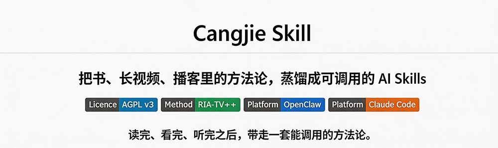 图片[1]-全网走红！GitHub上6.7K Star的开源项目，把任何书、长视频、播客蒸馏成AI工具，值得收藏 cangjie-skill-梦清研习社