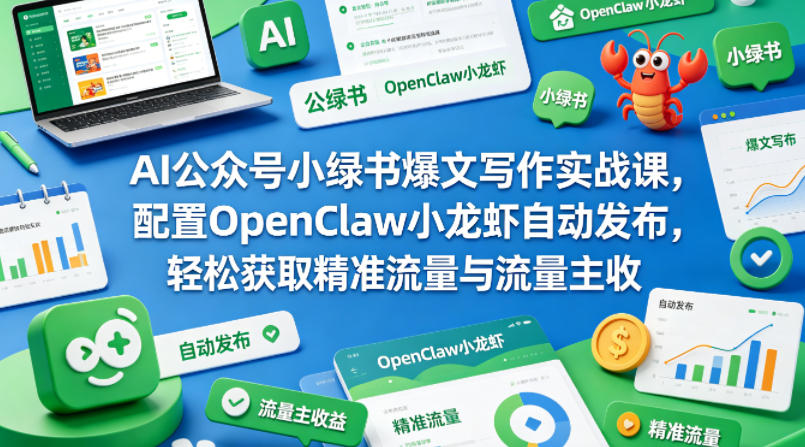 AI公众号小绿书爆文写作实战课，配置OpenClaw小龙虾自动发布，轻松获取精准流量与流量主收益-梦清研习社