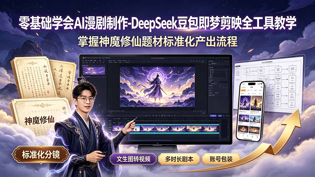 零基础学会AI漫剧制作-DeepSeek豆包即梦剪映全工具教学,掌握神魔修仙题材标准化产出流程-梦清研习社