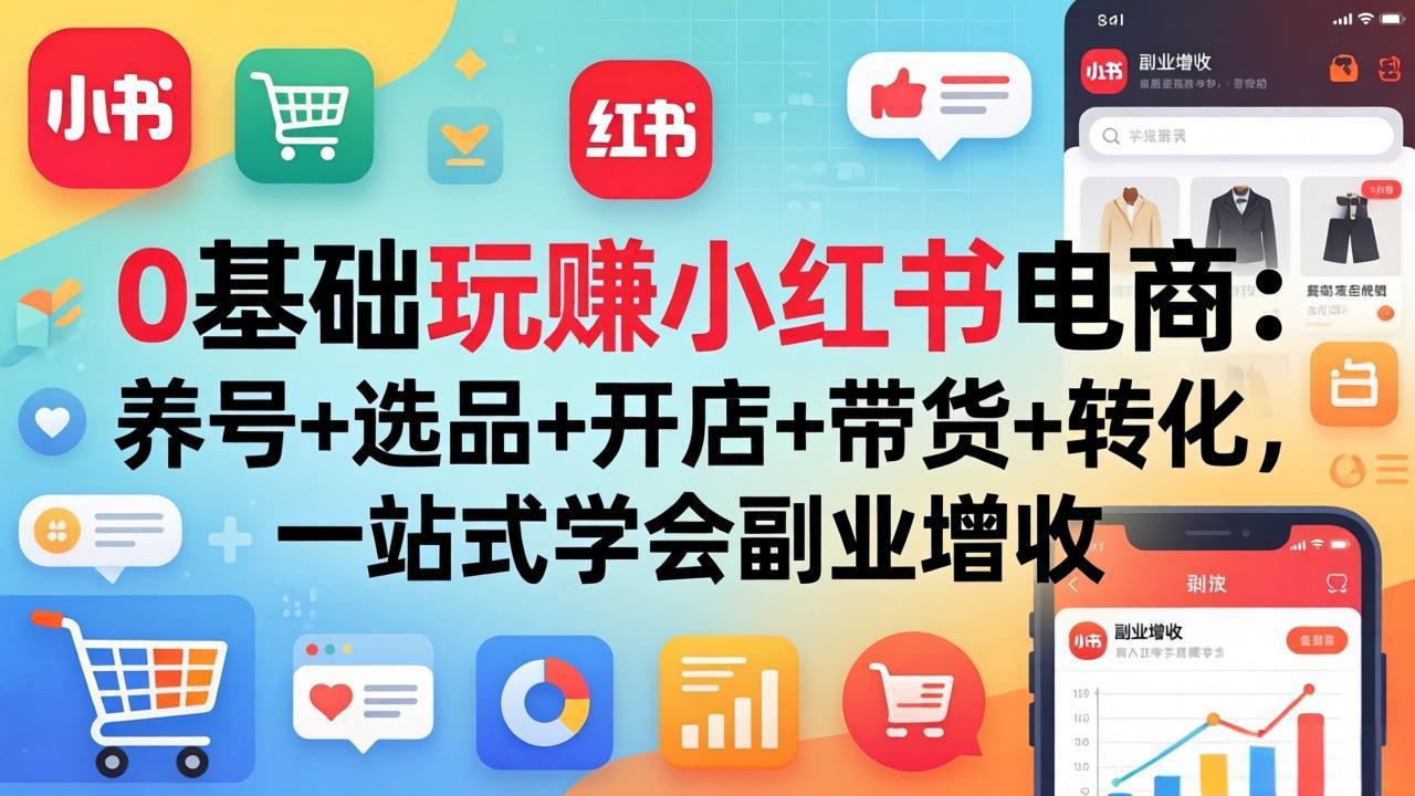 0基础玩赚小红书电商：养号+选品+开店+带货+转化，一站式学会副业增收-梦清研习社