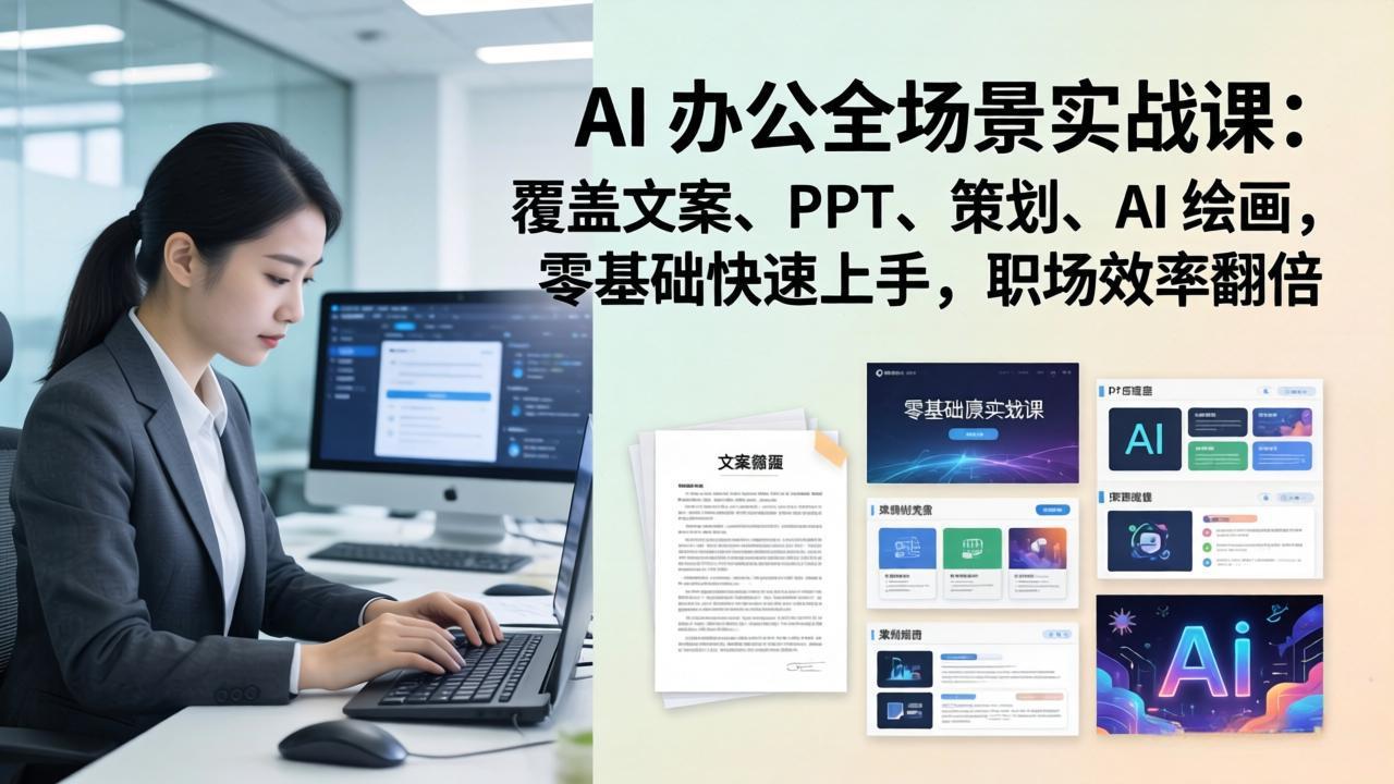 AI 办公全场景实战课：覆盖文案、PPT、策划、AI 绘画，零基础快速上手，职场效率翻倍-梦清研习社